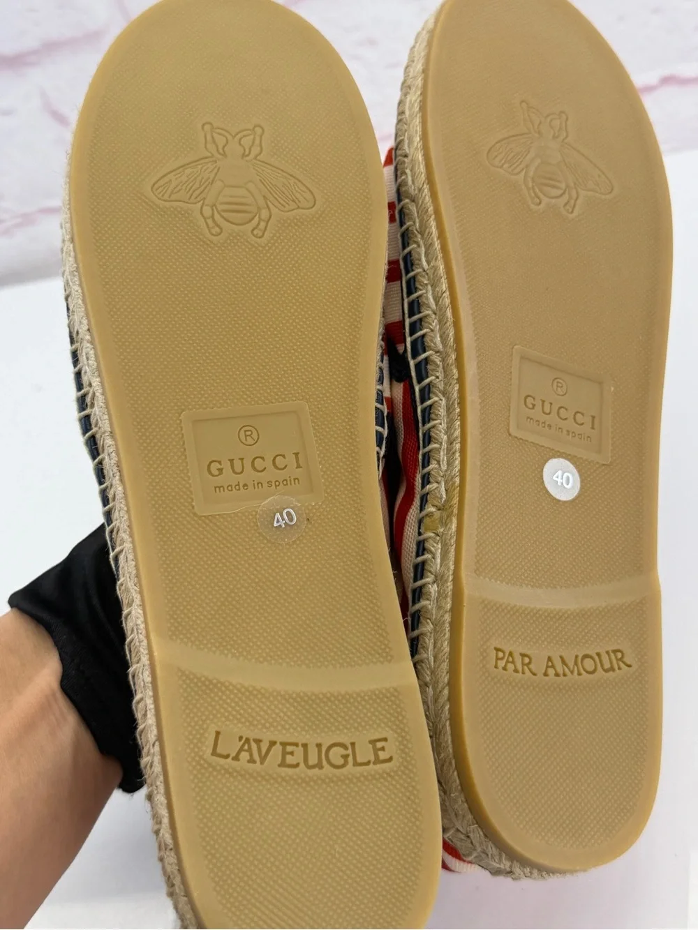 Gucci Cotton Gg Striped Red and Cream Espadrille Slip-On Shoes NEW
